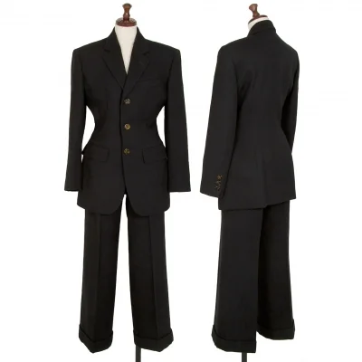ジャンポールゴルチエ ファムJean Paul GAULTIER FEMME ウールネイティブジャガードセットアップスーツ 黒