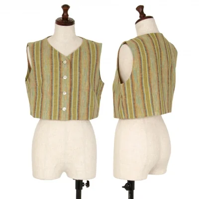 ケンゾーコンポジションKENZO Composition コットンストライプ織りベスト 緑