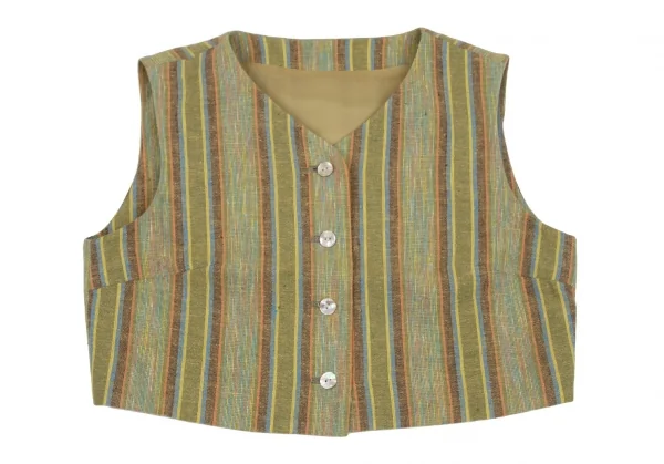 ケンゾーコンポジションKENZO Composition コットンストライプ織りベスト 緑38 K-111793_002