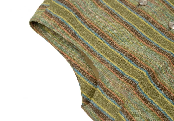 ケンゾーコンポジションKENZO Composition コットンストライプ織りベスト 緑38 K-111793_005