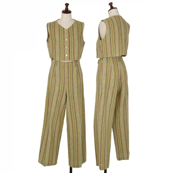 ケンゾーコンポジションKENZO Composition コットンストライプ織りワイドパンツ 緑38 K-111794_009