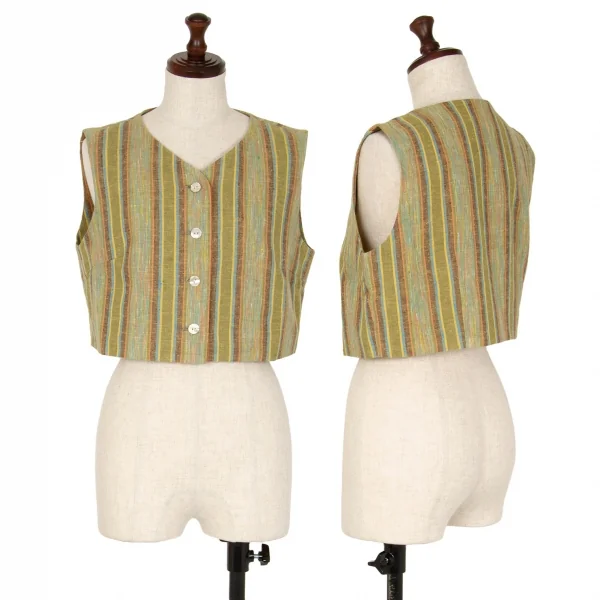 ケンゾーコンポジションKENZO Composition コットンストライプ織りベストセットアップ 緑38 K-111795_002