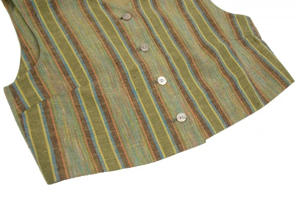 ケンゾーコンポジションKENZO Composition コットンストライプ織りベストセットアップ 緑38 K-111795_007