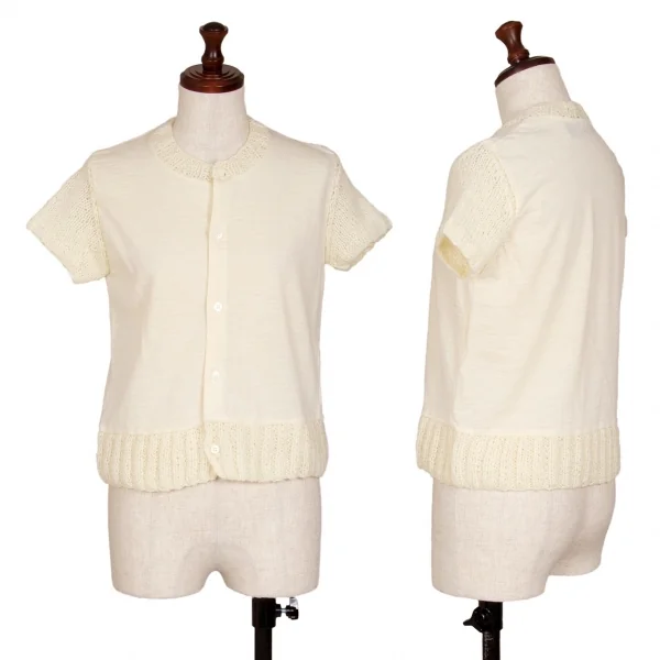 トリココムデギャルソンtricot COMME des GARCONS ローゲージ切替ニット半袖カーディガン クリームM位 K-111826_001
