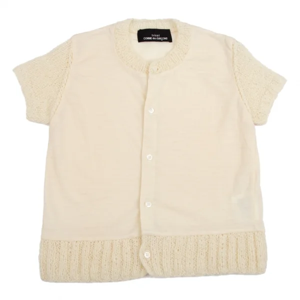 トリココムデギャルソンtricot COMME des GARCONS ローゲージ切替ニット半袖カーディガン クリームM位 K-111826_002