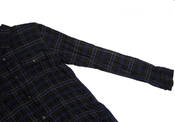 アンダーカバイズム UNDERCOVERISM バックローズプリント切替チェック長袖シャツ 紺深緑3 K-111833_010