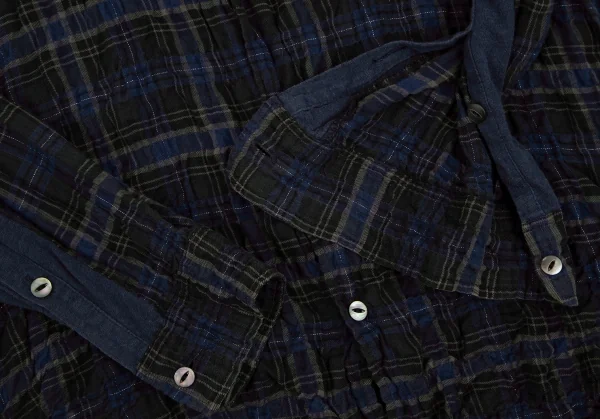アンダーカバイズム UNDERCOVERISM バックローズプリント切替チェック長袖シャツ 紺深緑3 K-111833_011