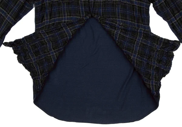 アンダーカバイズム UNDERCOVERISM バックローズプリント切替チェック長袖シャツ 紺深緑3 K-111833_013
