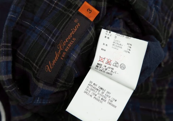 アンダーカバイズム UNDERCOVERISM バックローズプリント切替チェック長袖シャツ 紺深緑3 K-111833_016