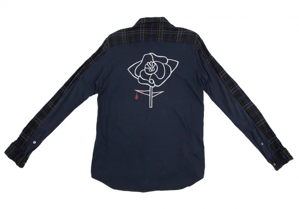 アンダーカバイズム UNDERCOVERISM バックローズプリント切替チェック長袖シャツ 紺深緑3 K-111833_002