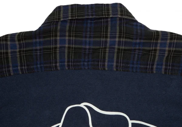 アンダーカバイズム UNDERCOVERISM バックローズプリント切替チェック長袖シャツ 紺深緑3 K-111833_003