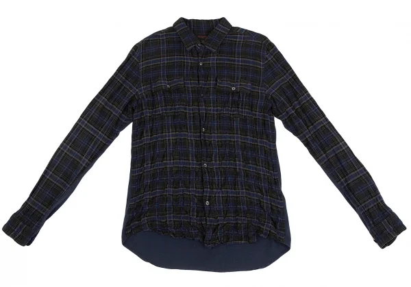 アンダーカバイズム UNDERCOVERISM バックローズプリント切替チェック長袖シャツ 紺深緑3 K-111833_005