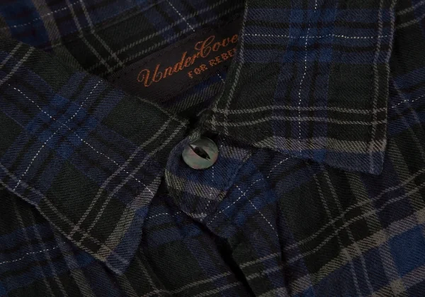 アンダーカバイズム UNDERCOVERISM バックローズプリント切替チェック長袖シャツ 紺深緑3 K-111833_008