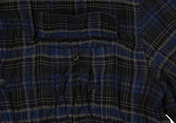 アンダーカバイズム UNDERCOVERISM バックローズプリント切替チェック長袖シャツ 紺深緑3 K-111833_009
