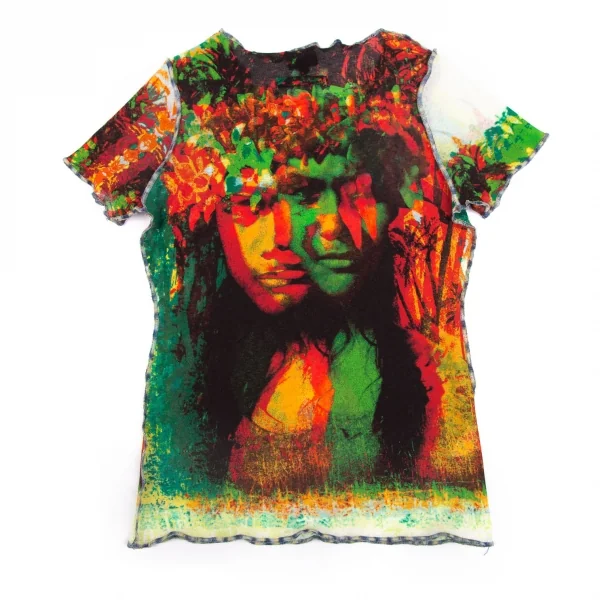 ジャンポールゴルチエ ファムJean Paul GAULTIER FEMME トロピカルプリントパワーネットTシャツ 赤緑黄他40 K-111855_011