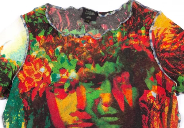 ジャンポールゴルチエ ファムJean Paul GAULTIER FEMME トロピカルプリントパワーネットTシャツ 赤緑黄他40 K-111855_003