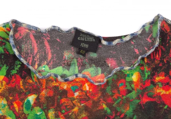 ジャンポールゴルチエ ファムJean Paul GAULTIER FEMME トロピカルプリントパワーネットTシャツ 赤緑黄他40 K-111855_004