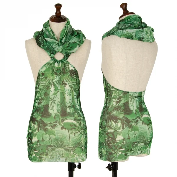 ジャンポールゴルチエ ファムJean Paul GAULTIER FEMME トロピカルゴシックプリントパワーネットホルターネックトップス 緑40 K-111856_001