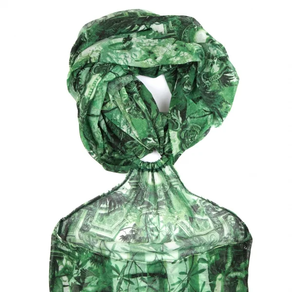 ジャンポールゴルチエ ファムJean Paul GAULTIER FEMME トロピカルゴシックプリントパワーネットホルターネックトップス 緑40 K-111856_013
