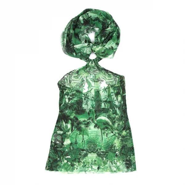 ジャンポールゴルチエ ファムJean Paul GAULTIER FEMME トロピカルゴシックプリントパワーネットホルターネックトップス 緑40 K-111856_002