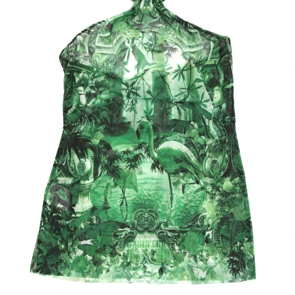 ジャンポールゴルチエ ファムJean Paul GAULTIER FEMME トロピカルゴシックプリントパワーネットホルターネックトップス 緑40 K-111856_006