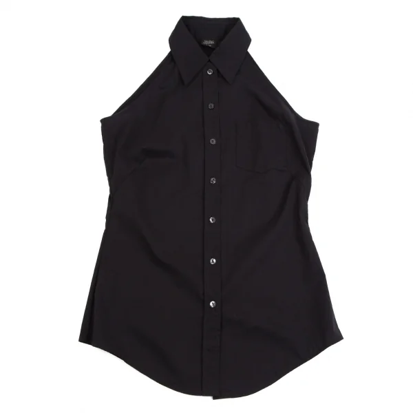 ジャンポールゴルチエ ファムJean Paul GAULTIER FEMME ネクタイスリーブストレッチノースリーブシャツ 黒マルチ40 K-111858_010