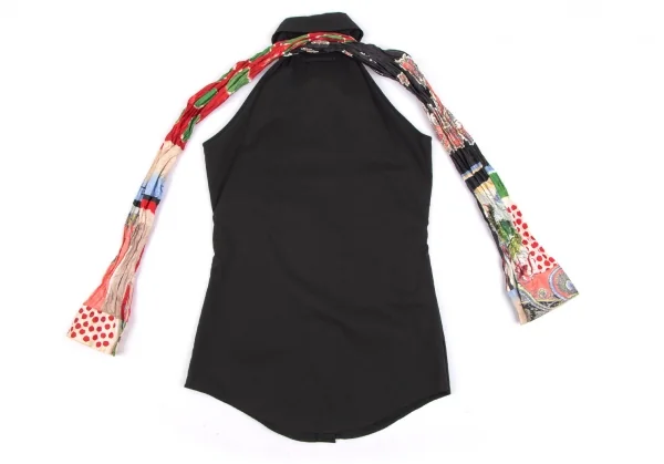 ジャンポールゴルチエ ファムJean Paul GAULTIER FEMME ネクタイスリーブストレッチノースリーブシャツ 黒マルチ40 K-111858_015