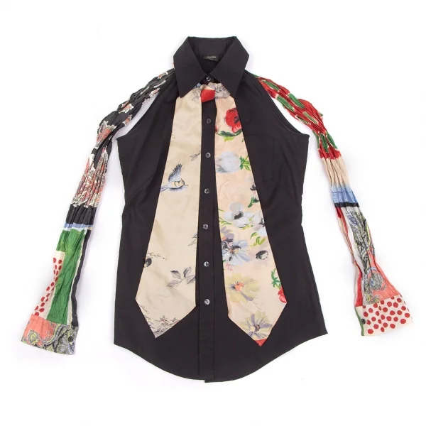 ジャンポールゴルチエ ファムJean Paul GAULTIER FEMME ネクタイスリーブストレッチノースリーブシャツ 黒マルチ40 K-111858_002