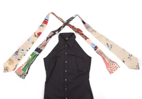 ジャンポールゴルチエ ファムJean Paul GAULTIER FEMME ネクタイスリーブストレッチノースリーブシャツ 黒マルチ40 K-111858_003