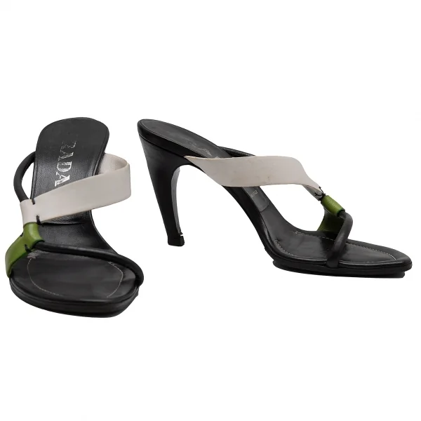 プラダPRADA 配色ストラップヒールサンダル 黒白緑35 1/2(23位) K-111869_001