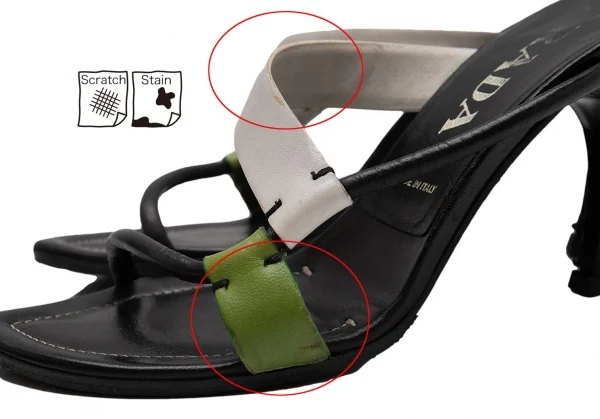 プラダPRADA 配色ストラップヒールサンダル 黒白緑35 1/2(23位) K-111869_010