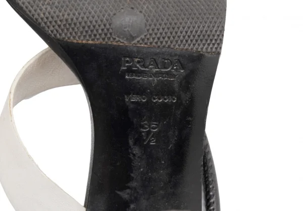 プラダPRADA 配色ストラップヒールサンダル 黒白緑35 1/2(23位) K-111869_017