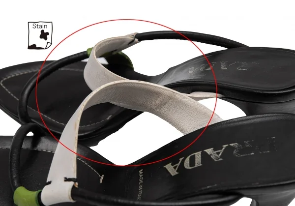 プラダPRADA 配色ストラップヒールサンダル 黒白緑35 1/2(23位) K-111869_018