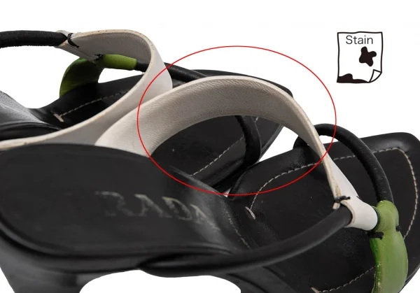 プラダPRADA 配色ストラップヒールサンダル 黒白緑35 1/2(23位) K-111869_019