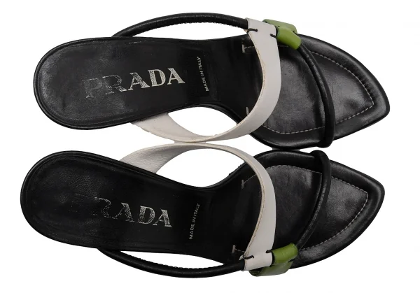 プラダPRADA 配色ストラップヒールサンダル 黒白緑35 1/2(23位) K-111869_002