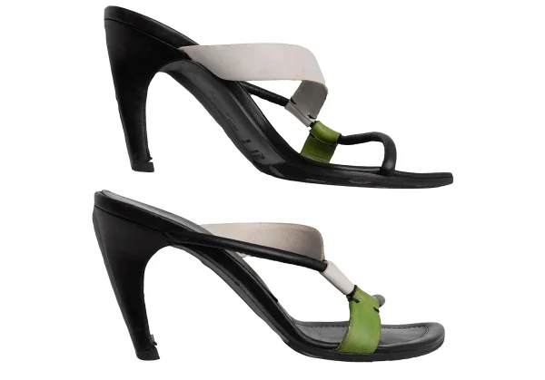 プラダPRADA 配色ストラップヒールサンダル 黒白緑35 1/2(23位) K-111869_003