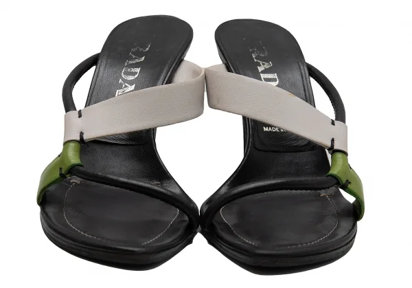 プラダPRADA 配色ストラップヒールサンダル 黒白緑35 1/2(23位) K-111869_004