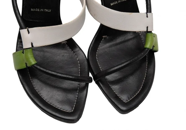 プラダPRADA 配色ストラップヒールサンダル 黒白緑35 1/2(23位) K-111869_005