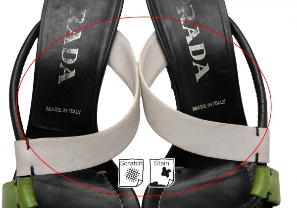 プラダPRADA 配色ストラップヒールサンダル 黒白緑35 1/2(23位) K-111869_006