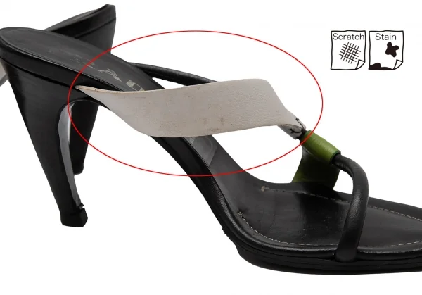 プラダPRADA 配色ストラップヒールサンダル 黒白緑35 1/2(23位) K-111869_009