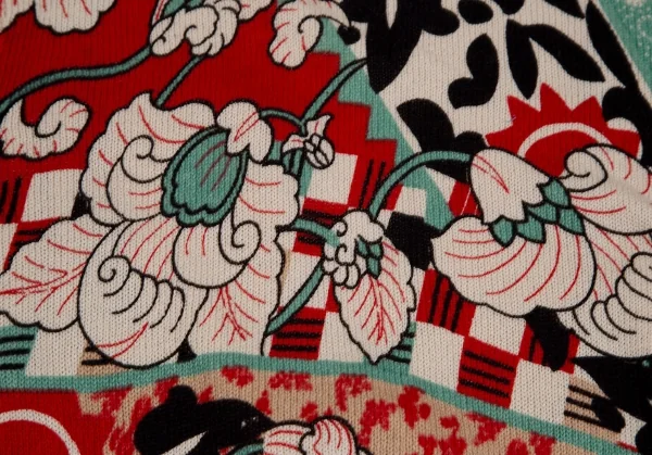 ケンゾーKENZO フラワープリントニットカシュクールカーディガン 赤クリームS K-111874_012
