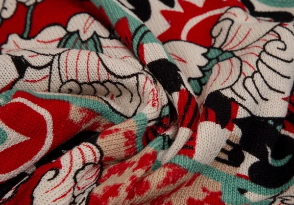 ケンゾーKENZO フラワープリントニットカシュクールカーディガン 赤クリームS K-111874_013