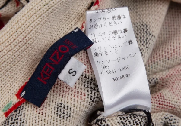 ケンゾーKENZO フラワープリントニットカシュクールカーディガン 赤クリームS K-111874_014