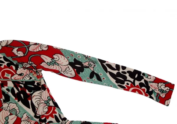 ケンゾーKENZO フラワープリントニットカシュクールカーディガン 赤クリームS K-111874_005