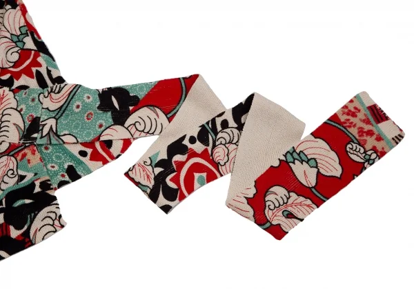 ケンゾーKENZO フラワープリントニットカシュクールカーディガン 赤クリームS K-111874_008