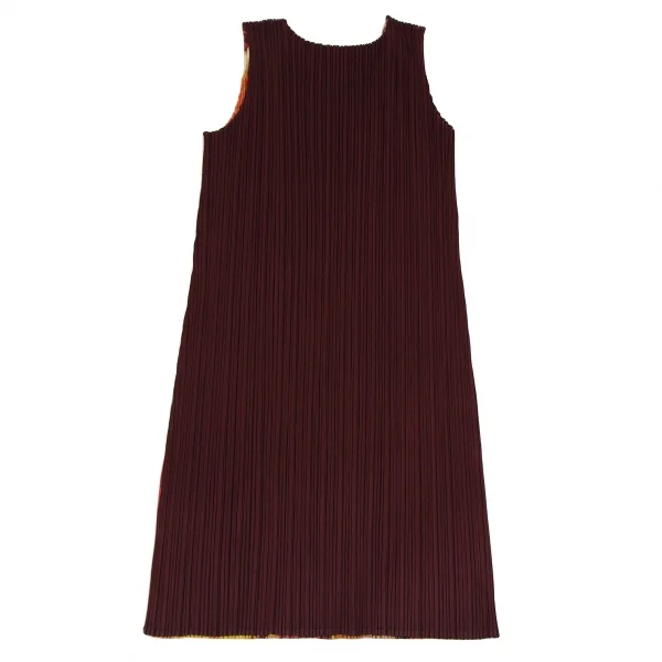 プリーツプリーズPLEATS PLEASE ベジタブルプリントプリーツノースリーブワンピース マルチ赤紫3 K-111888_010