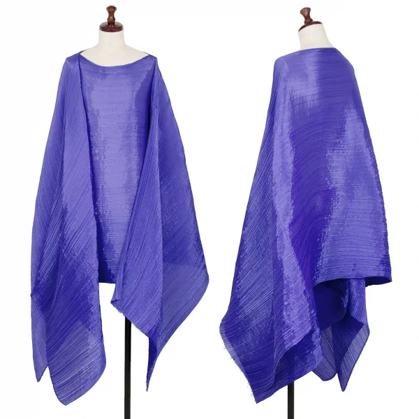 プリーツプリーズPLEATS PLEASE 大判プリーツポンチョストール 青 K-111899_001