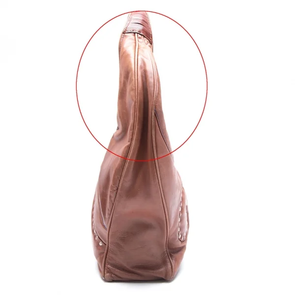 イッセイミヤケISSEY MIYAKE レザー波型切替ハンドバッグ ブラウン K-111918_010