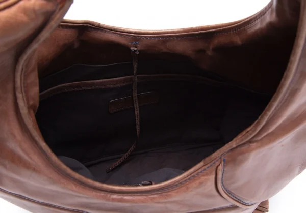 イッセイミヤケISSEY MIYAKE レザー波型切替ハンドバッグ ブラウン K-111918_017
