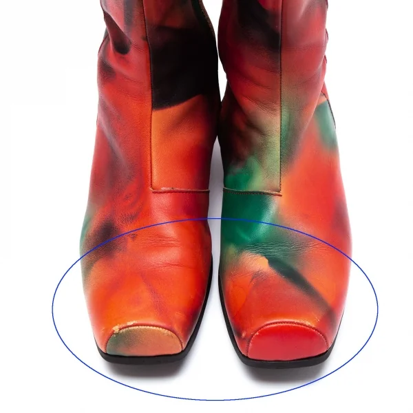 イッセイミヤケISSEY MIYAKE むらプリントレザーブーツ 赤他23.5 K-111920_003